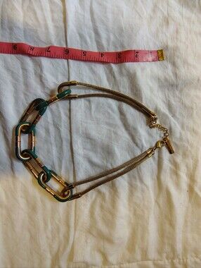 Lafayette 148 New York Gold Necklace with Teal Link Accents